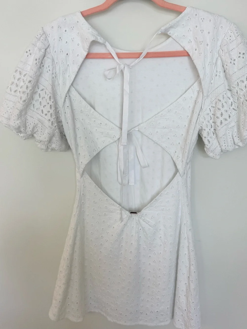 Free People White Eyelet Mini Dress with Puff Sleeves